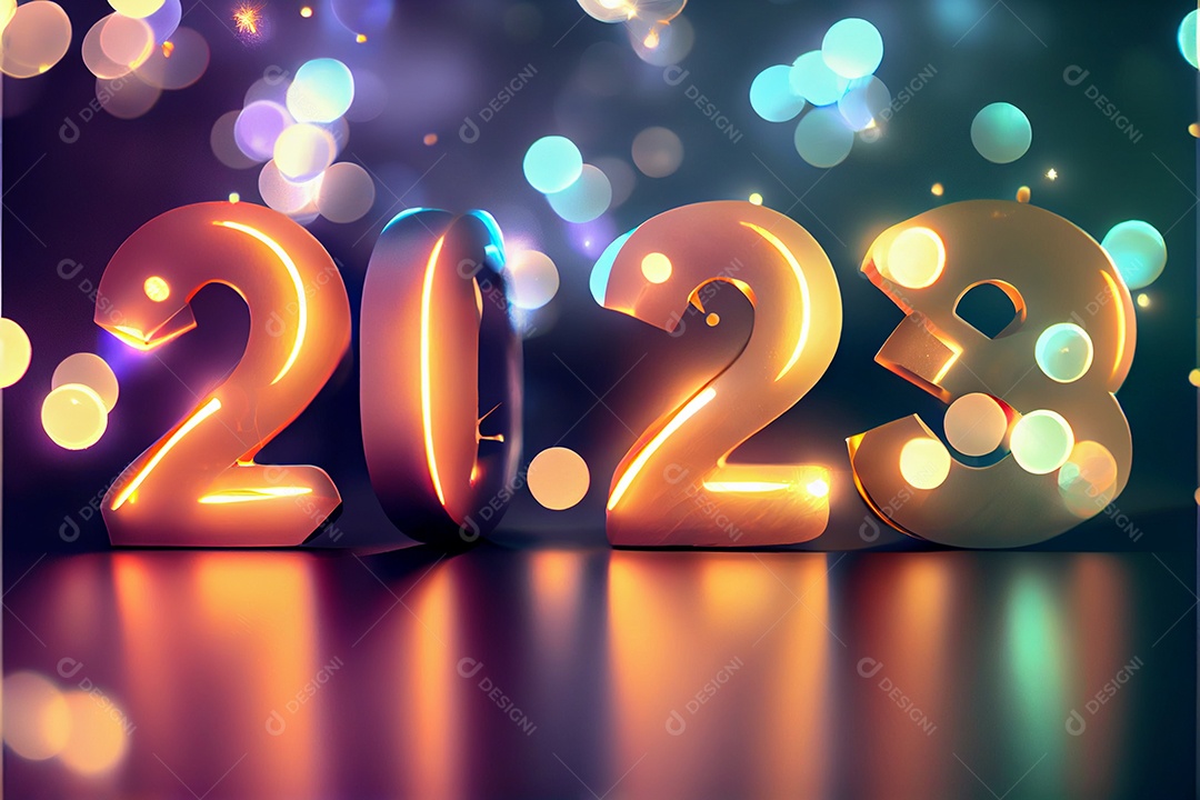 Fundo de ano novo 2023 com luz de bokeh de fogos de artifício e papel de parede