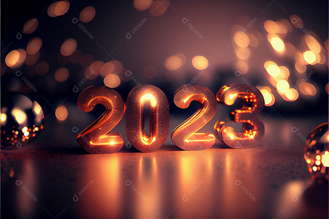 Fundo de ano novo 2023 com luz de bokeh de fogos de artifício e papel de parede