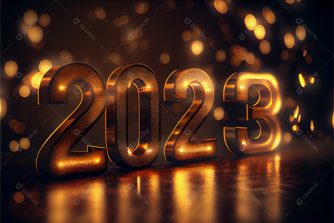 Fundo de ano novo 2023 com luz de bokeh de fogos de artifício e papel de parede