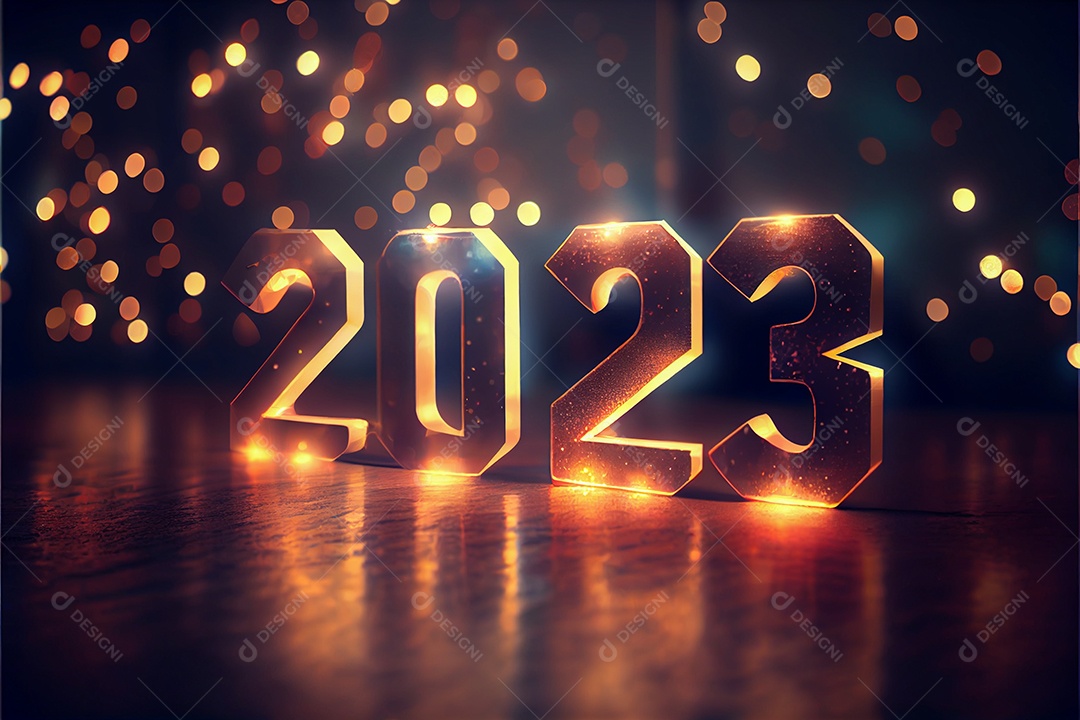 Fundo de ano novo 2023 com luz de bokeh de fogos de artifício e papel de parede