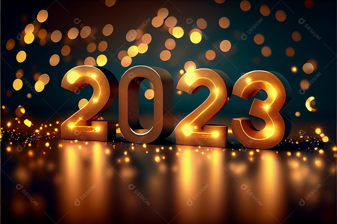 Fundo de ano novo 2023 com luz de bokeh de fogos de artifício e papel de parede