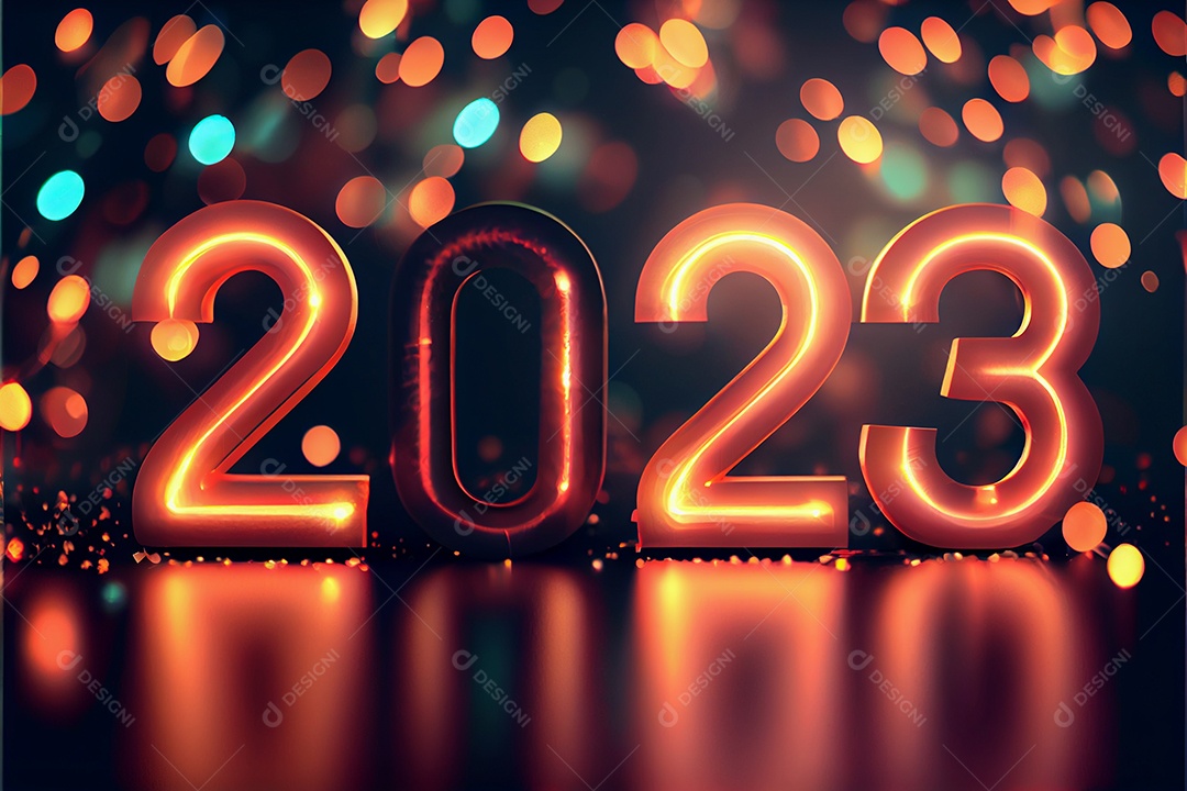 Fundo de ano novo 2023 com luz de bokeh de fogos de artifício e papel de parede