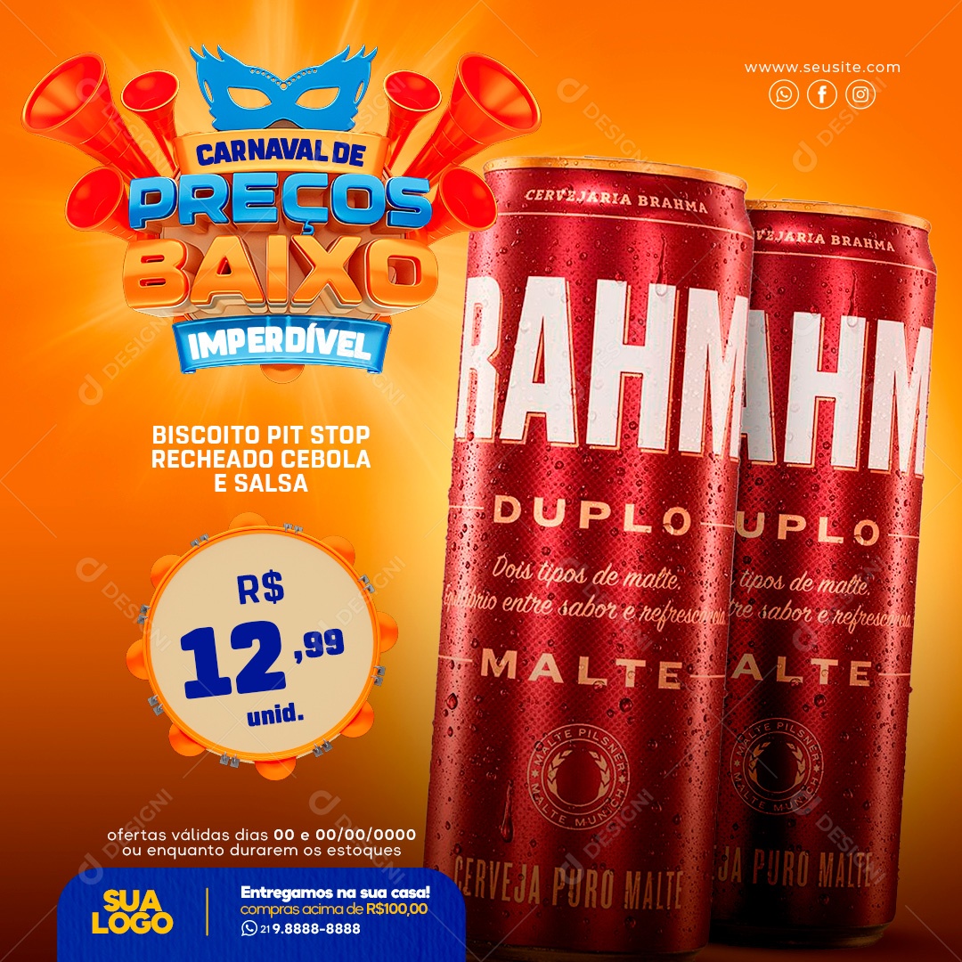Encarte Preços Baixos Cerveja Bhrama Social Media PSD Editável