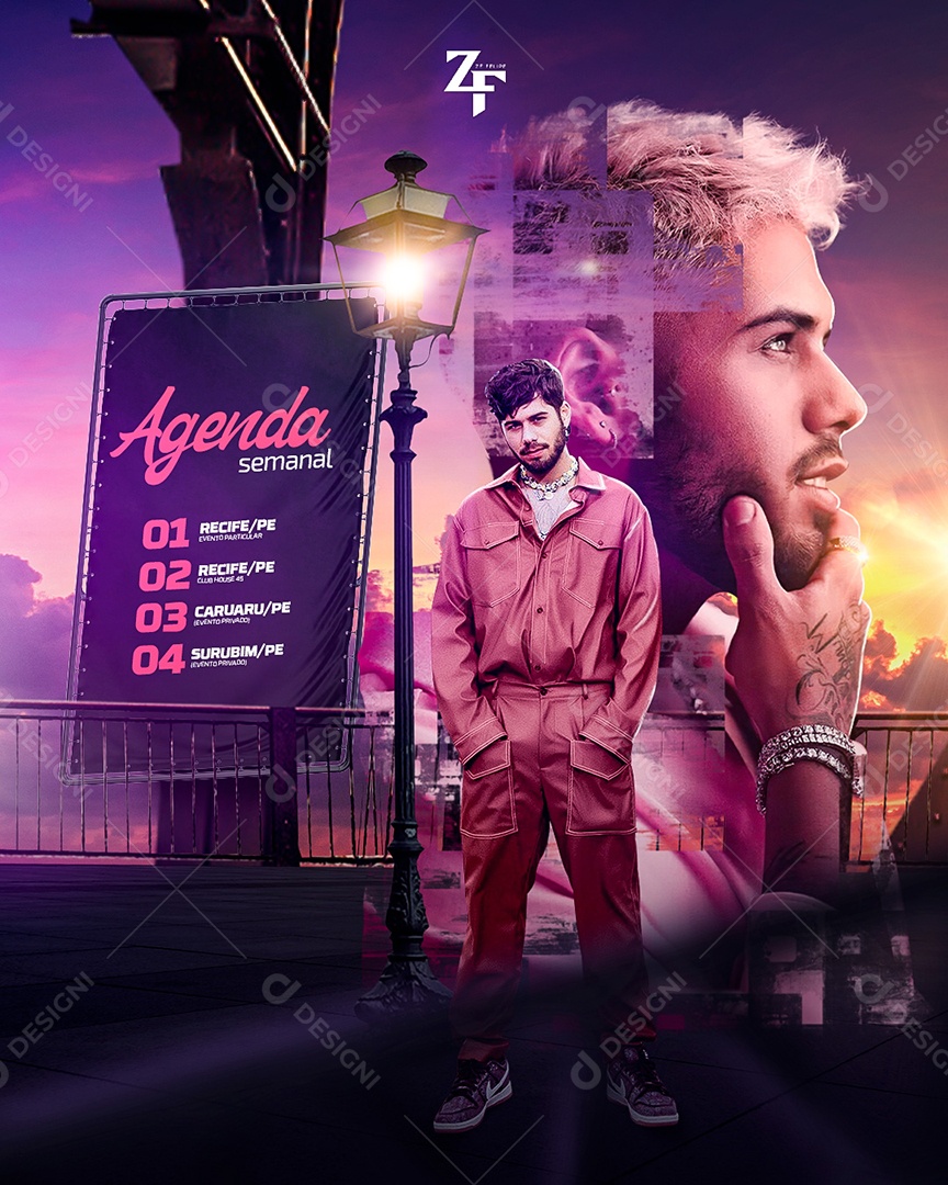 Flyer Agenda Semanal Zé Felipe Story Social Media PSD Editável