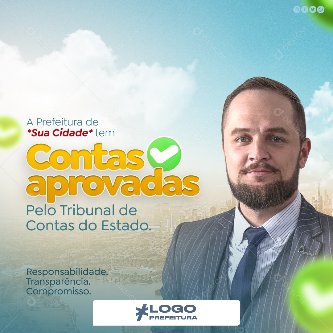 Post Prefeitura Contas Aprovadas Social Media PSD Editável