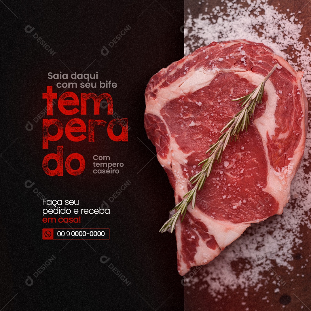 Saia daqui com Seu Bife Temperado Açougue Social Media PSD Editável