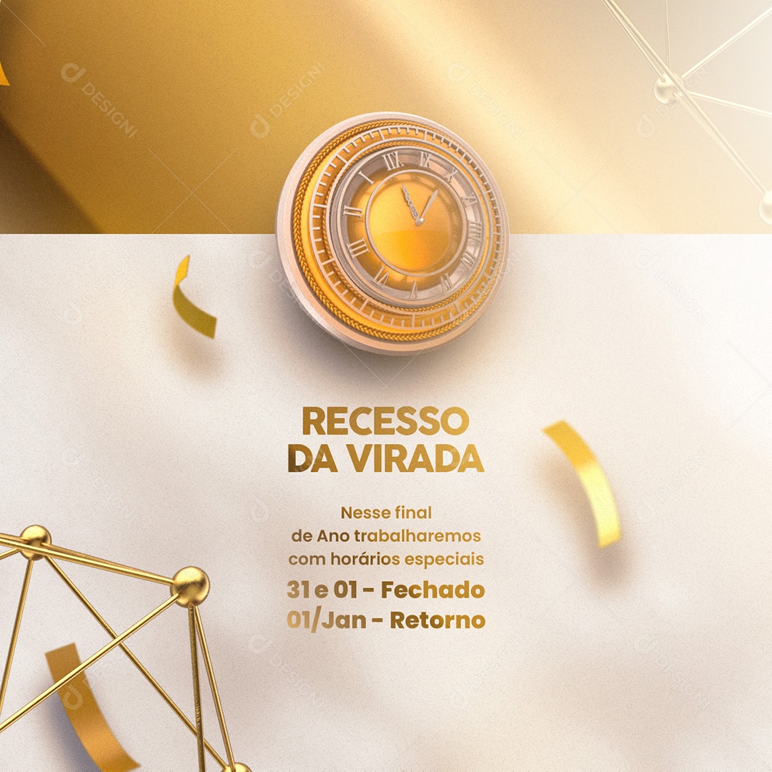 Comunicado Recesso da Virada Ano Novo Social Media PSD Editável