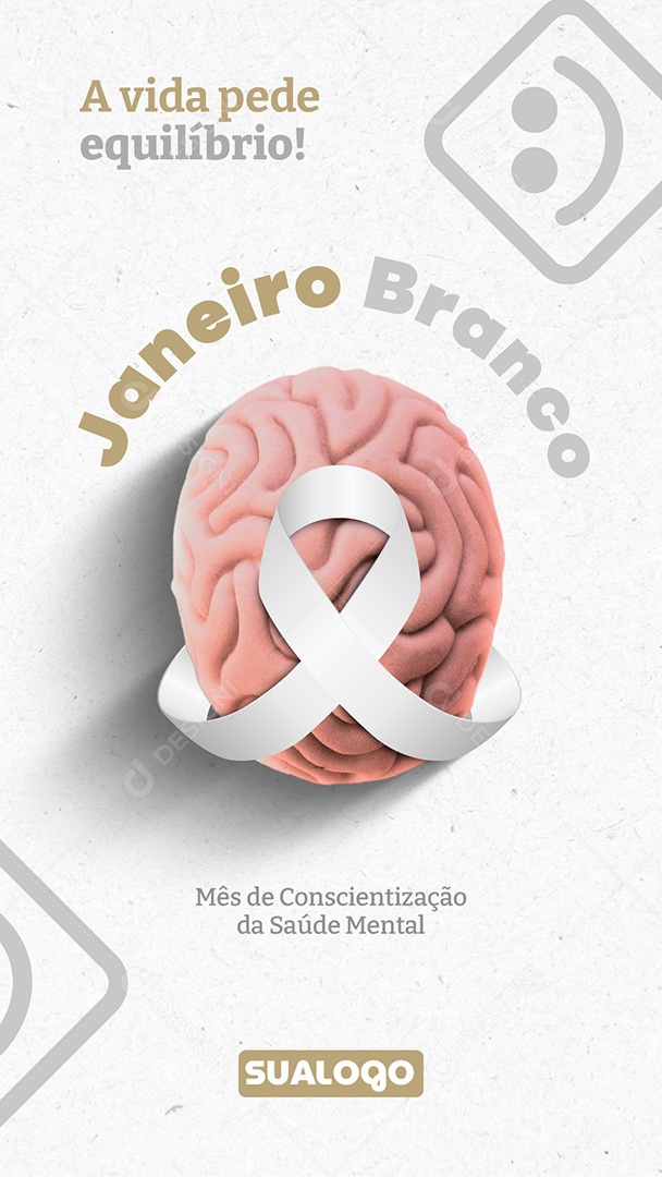 Post Stories Janeiro Branco Conscientização Sobre a Saúde Mental Social Media PSD Editável