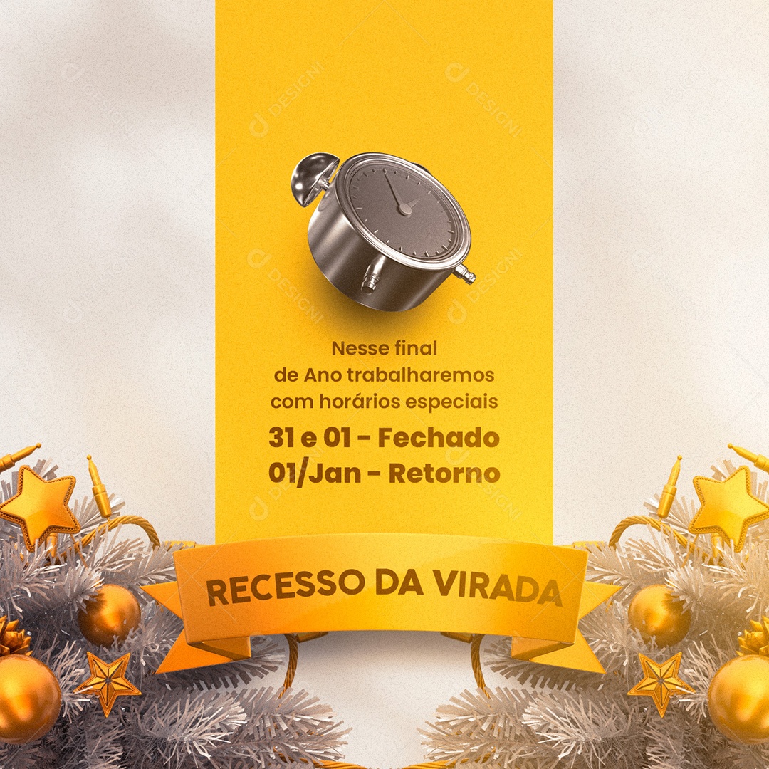 Comunicado Recesso da Virada Ano Novo Social Media PSD Editável