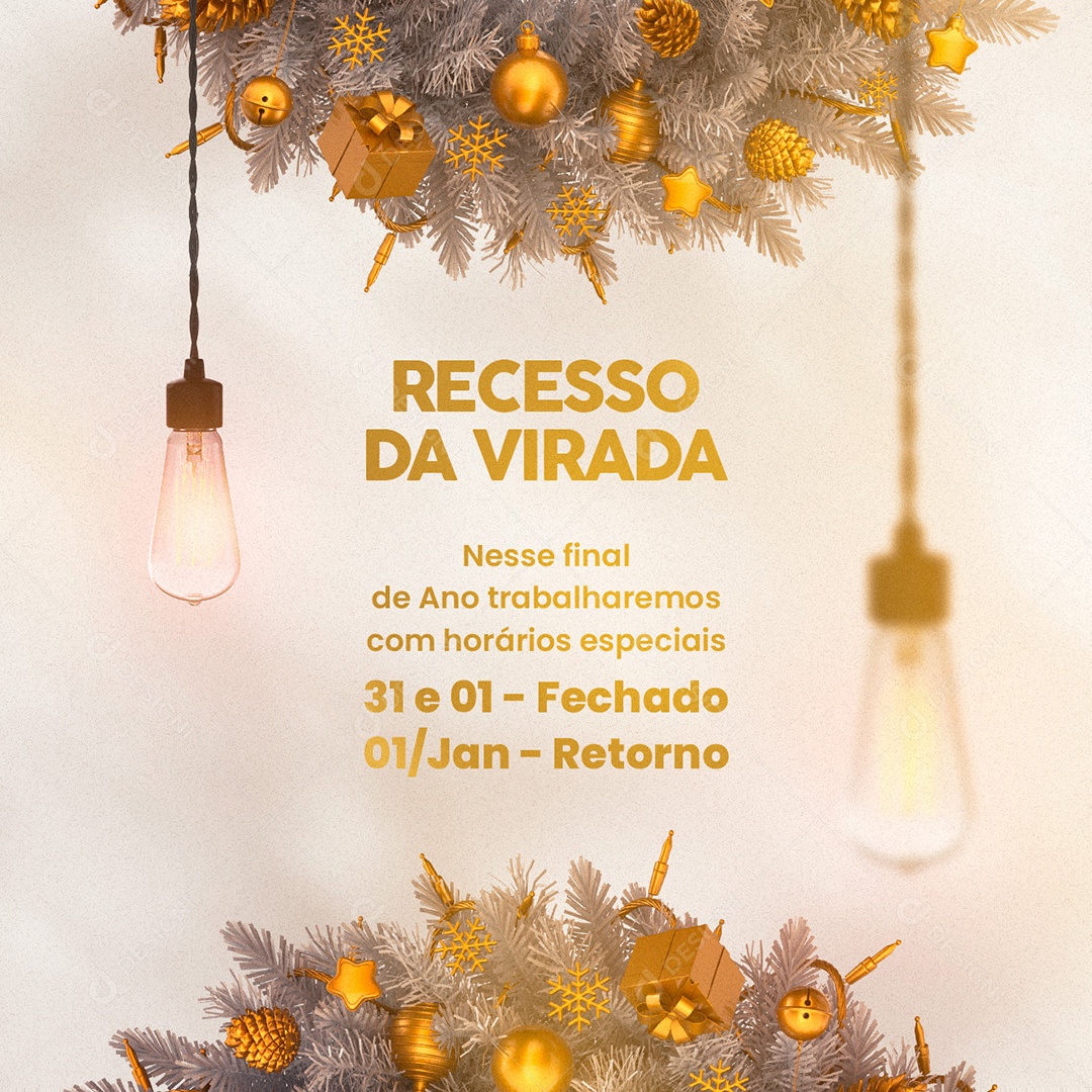 Comunicado Recesso da Virada Ano Novo Social Media PSD Editável