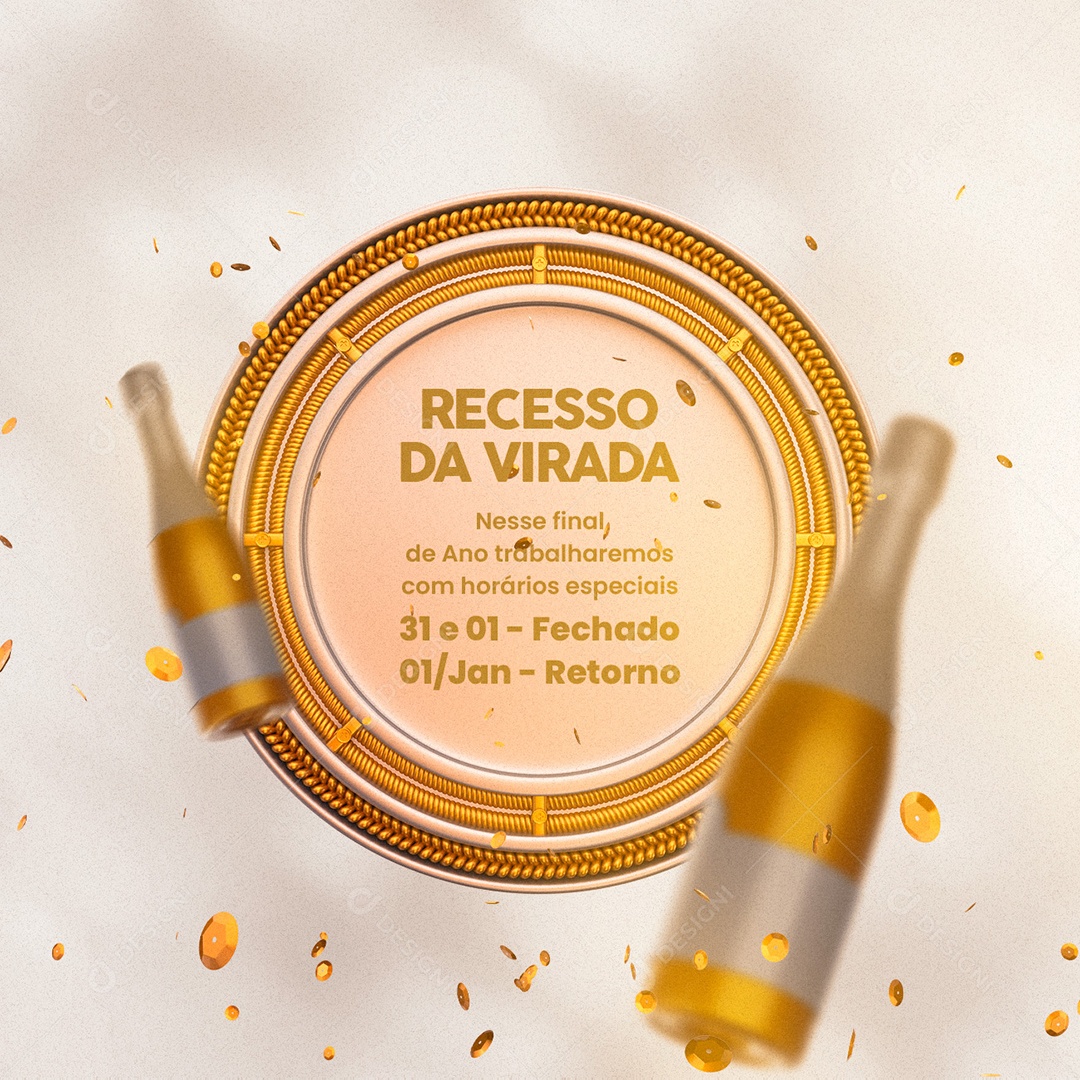 Horários Especiais Comunicado Recesso da Virada Ano Novo Social Media PSD Editável
