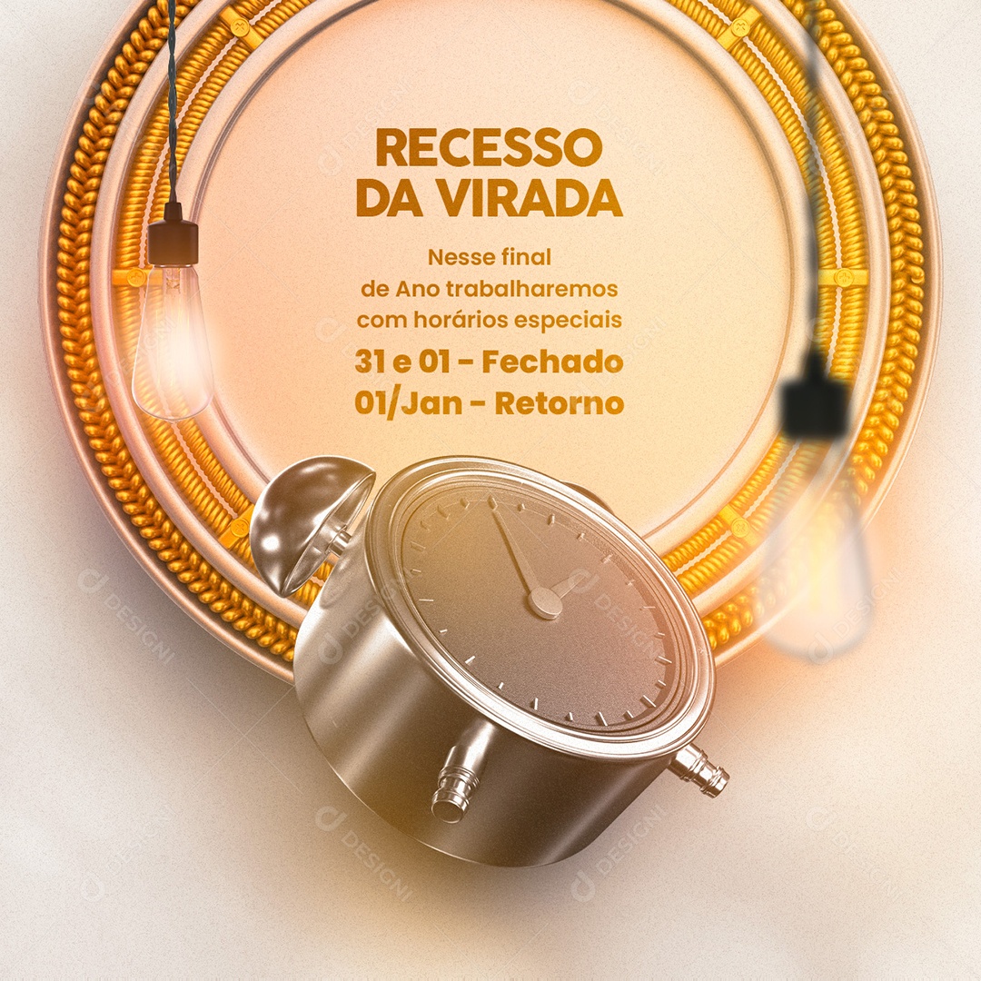 Comunicado Recesso da Virada Ano Novo Social Media PSD Editável