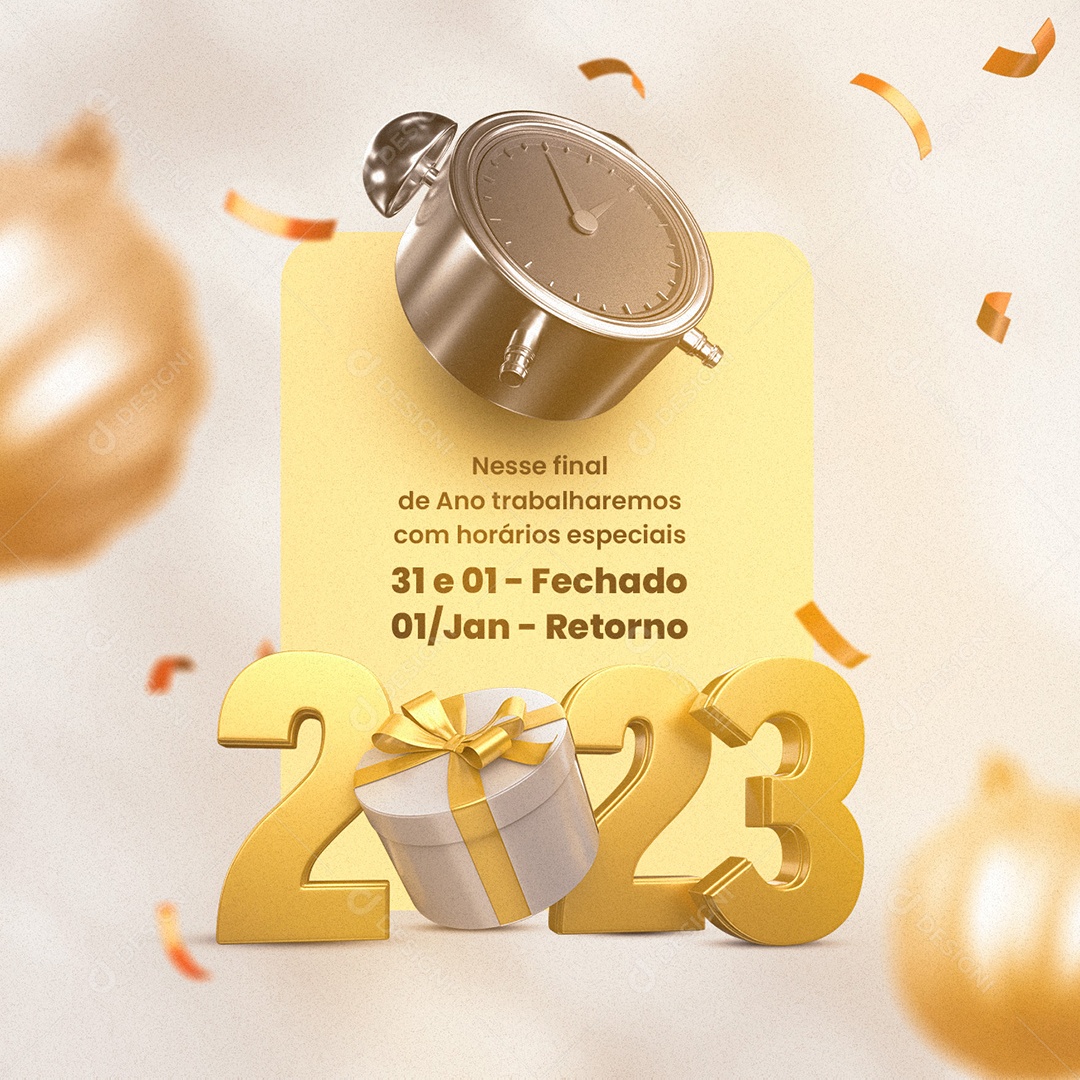 Comunicado Neste Final de Ano Horários Especiais Ano Novo Social Media PSD Editável