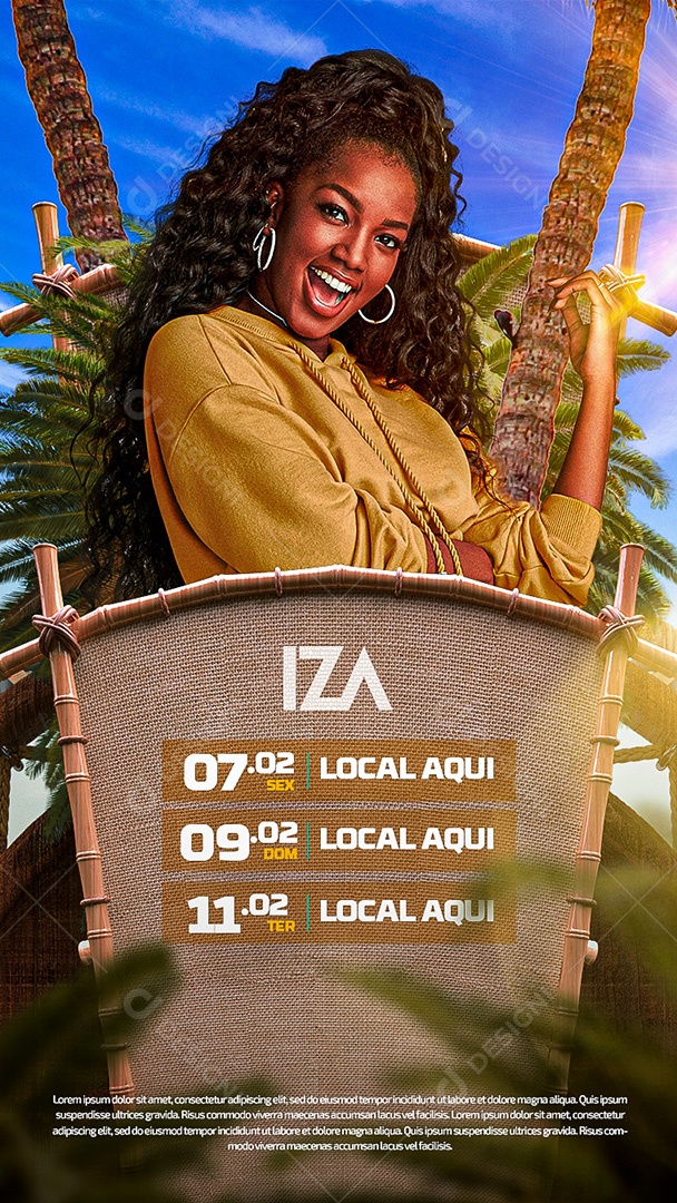 Flyer Show Agenda da Semana Cantora Iza Story Social Media PSD Editável