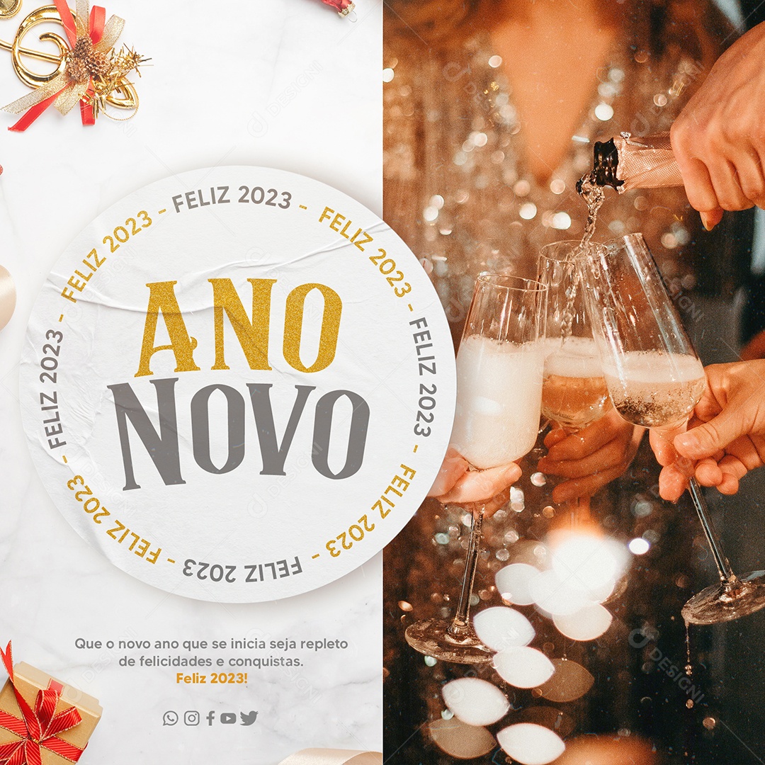Feliz Ano Novo Que o Ano Que se Inicia Seja Repleto de Felicidades e Conquistas Social Media PSD Editável