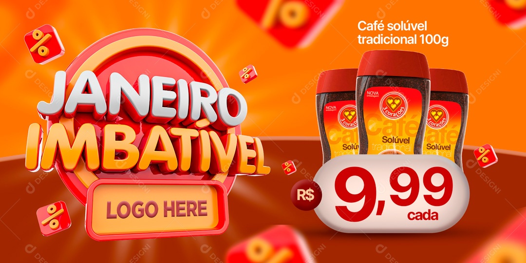 Banner Janeiro Imbatível Café Solúvel Social Media PSD Editável