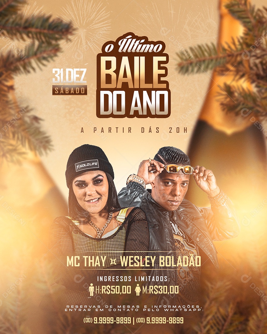 Post Flyer Último Baile do Ano Social Media PSD Editável