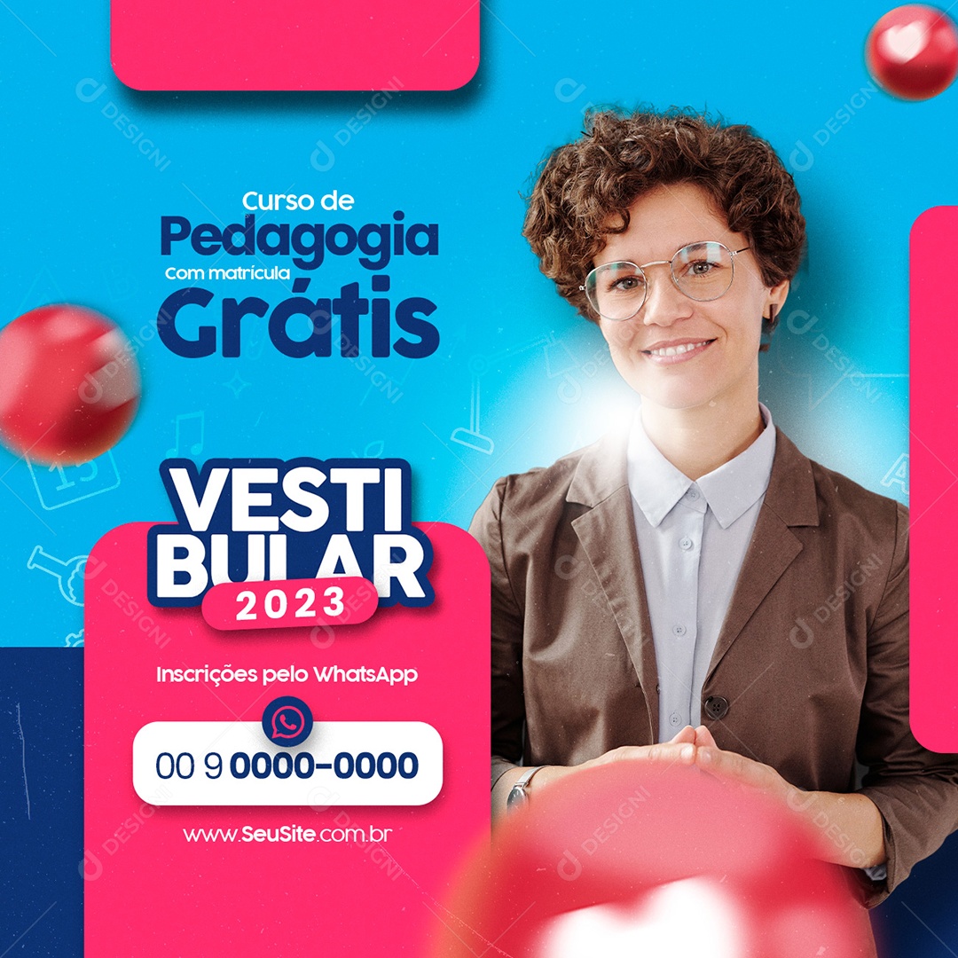 Curso de Pedagogia com Matrícula Grátis Vestibular Social Media PSD Editável