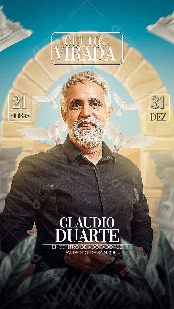 Flyer Stories Culto da Virada Pastor Claudio Duarte PSD Editável