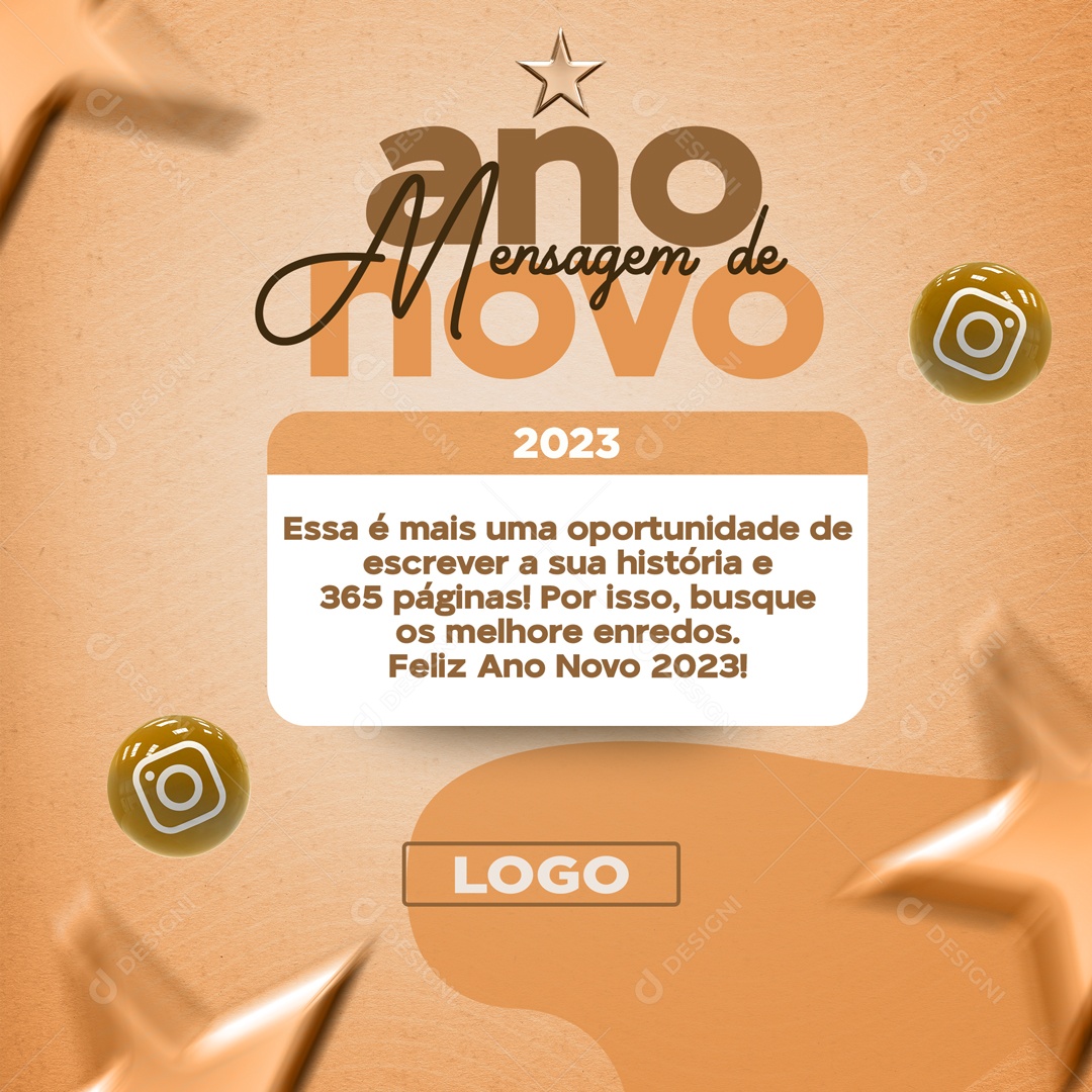 Mensagem de Ano Novo Essa é Mais Uma Oportunidade de Escrever Sua História e 365 Páginas Por Isso Busque os Melhores Enredos Feliz Ano Novo 2023 Social Media PSD Editável