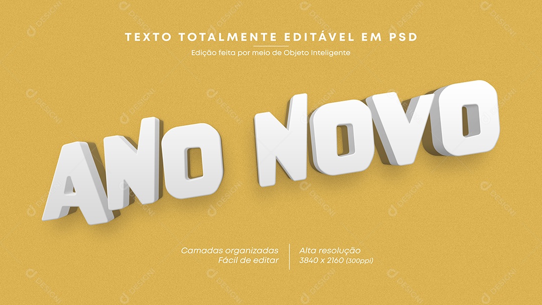 Efeito de Texto 3D Ano Novo PSD Editável