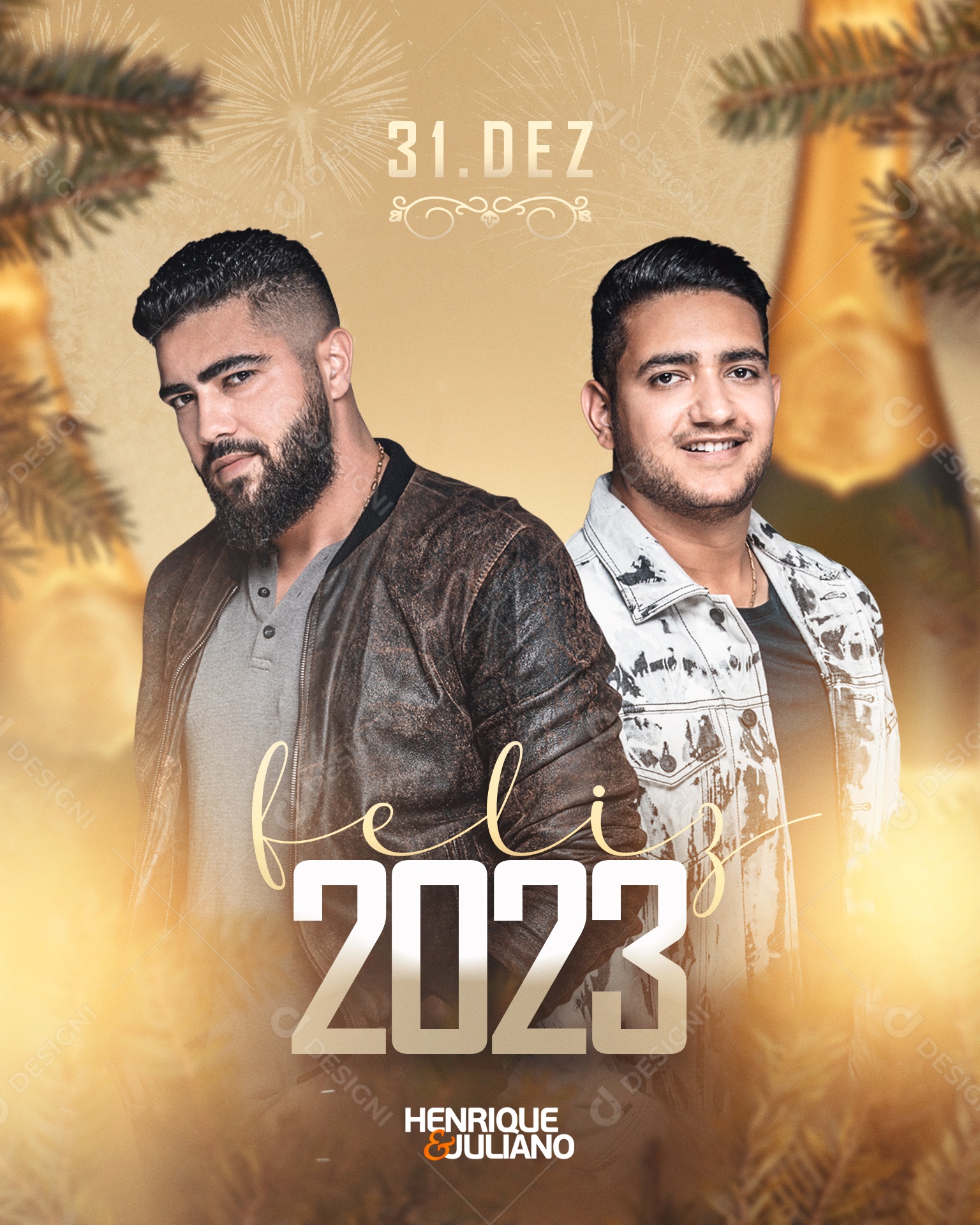 Post Flyer Feliz 2023 Henrique e Juliano Social Media PSD Editável