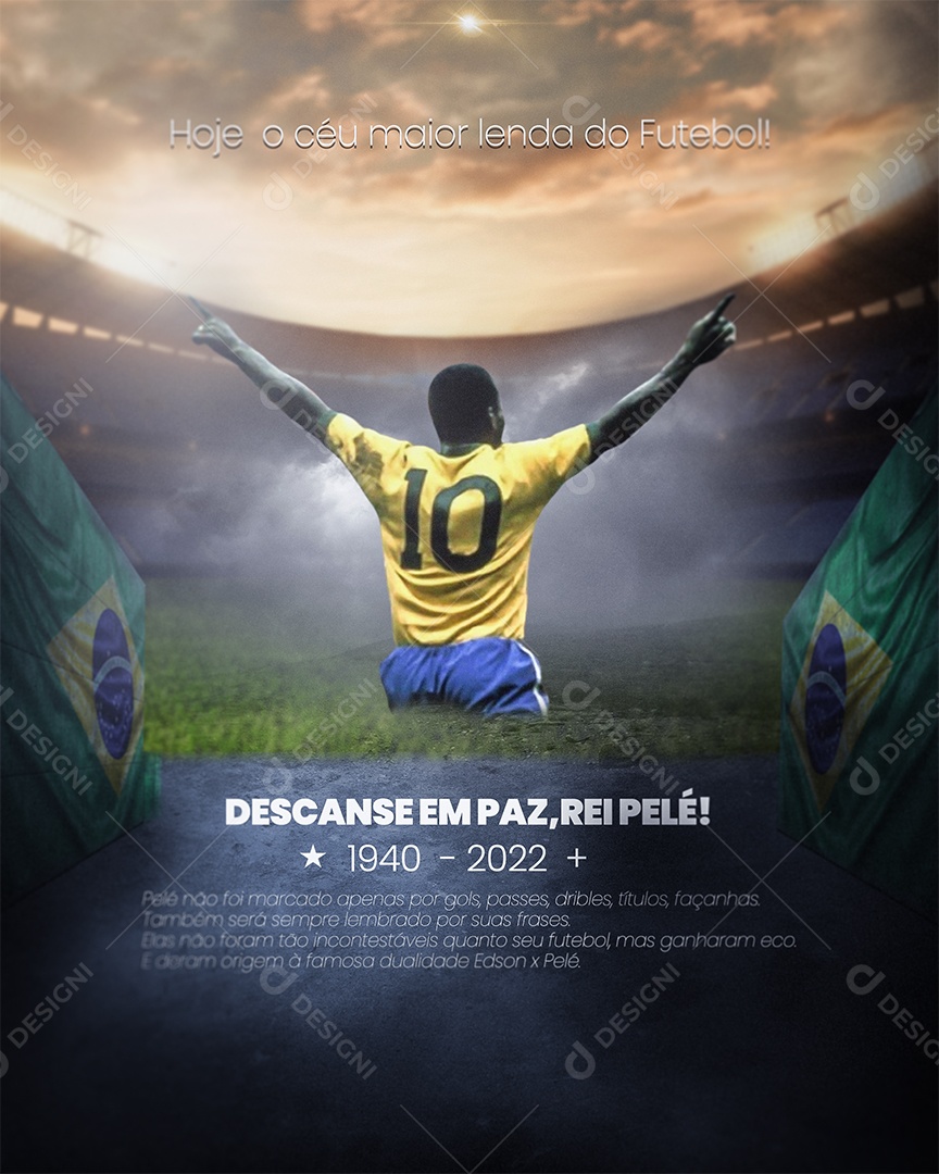 Post Homenagem Rei Pelé Descanse em Paz Social Media PSD Editável
