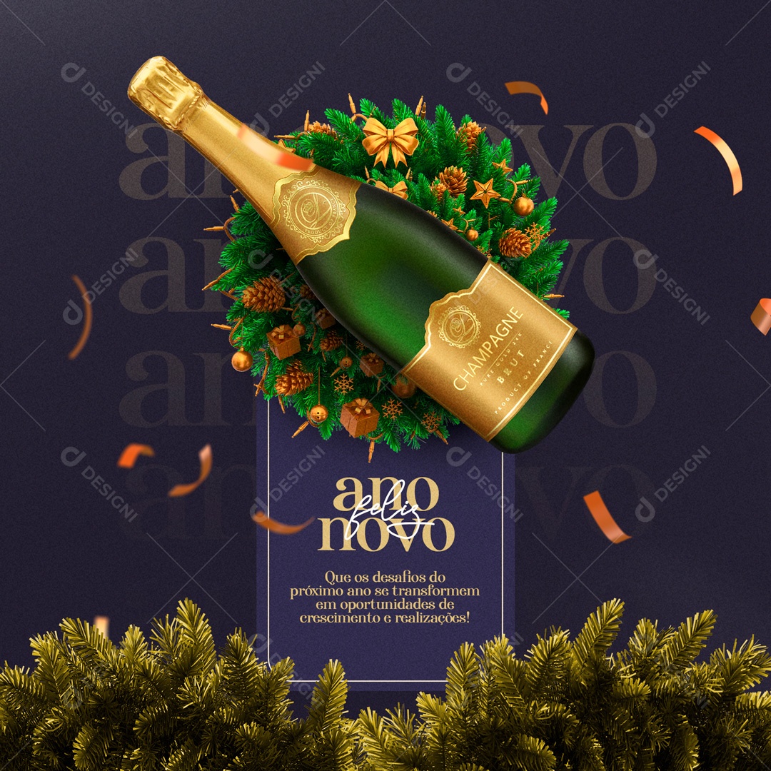 Que os Desafios do Próximo Ano Se Transformem em Oportunidades Feliz Ano Novo Social Media PSD Editável