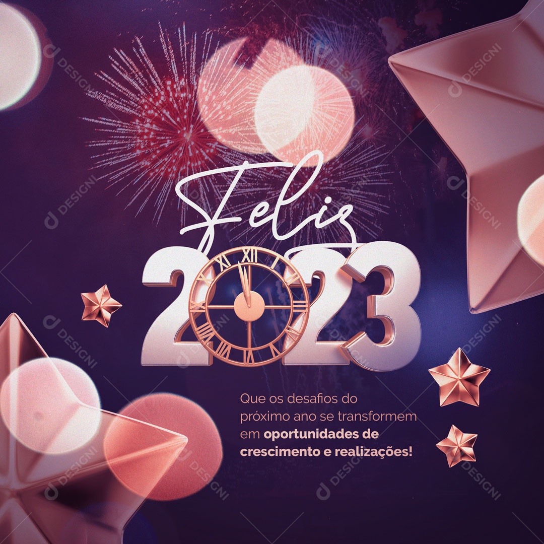 Que os Desafios do Próximo Ano Se Transformem em Oportunidades Feliz Ano Novo Social Media PSD Editável