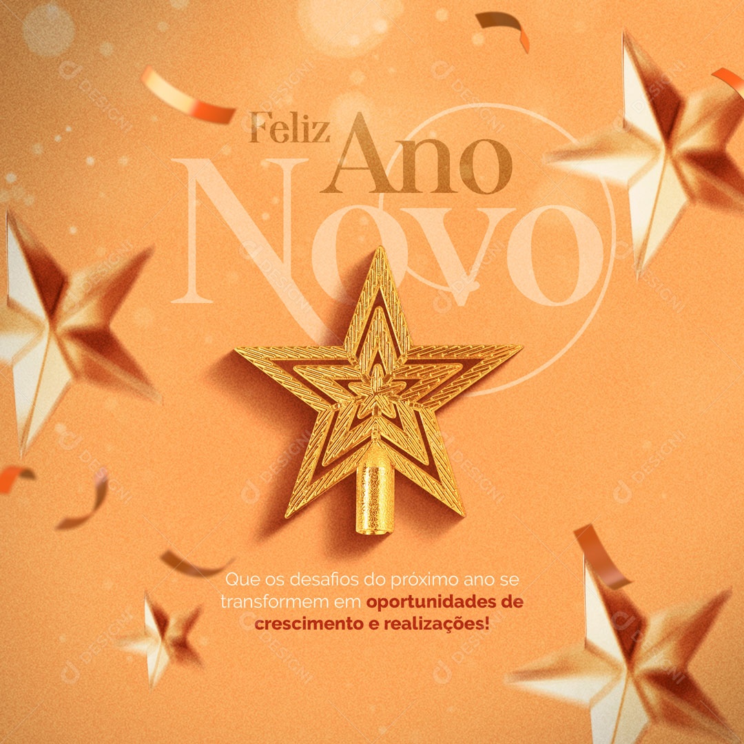 Que os Desafios do Próximo Ano Se Transformem em Oportunidades Feliz Ano Novo Social Media PSD Editável