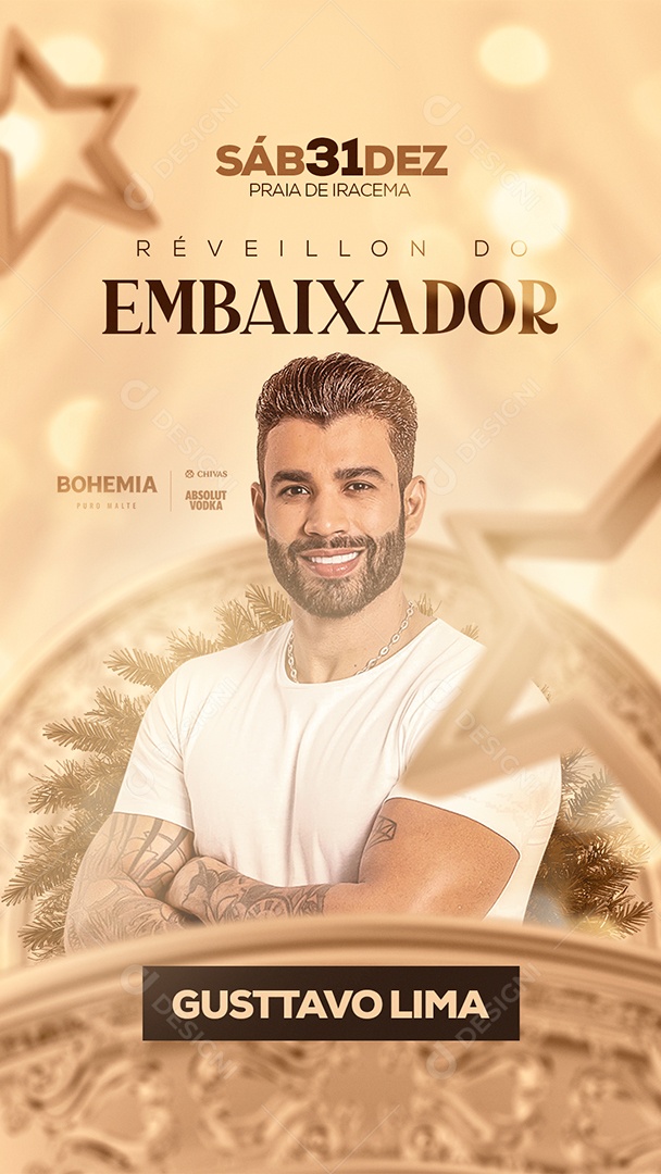 Flyer Show Réveillon do Embaixador Gustavo Lima Story Social Media PSD Editável