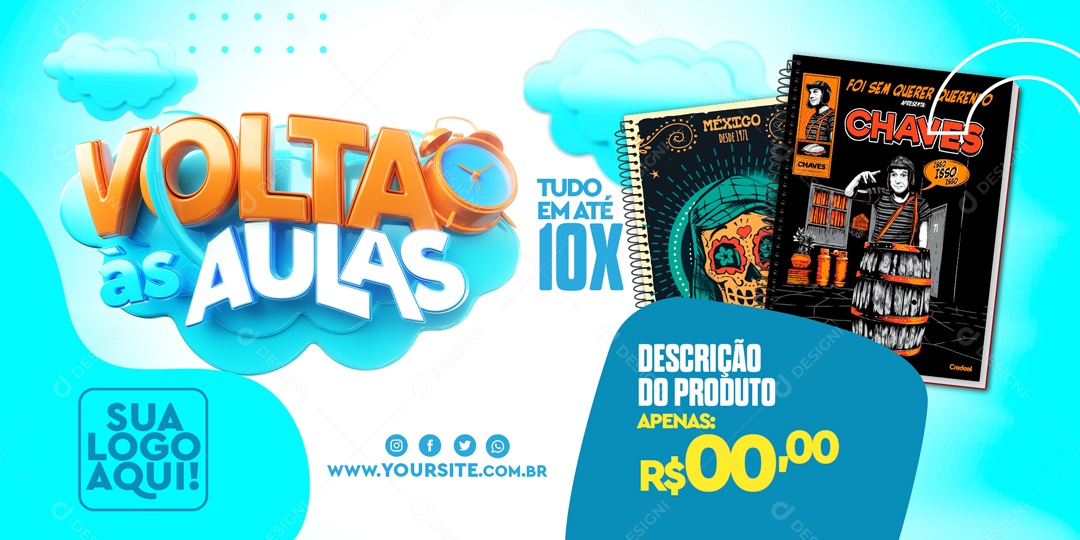 Banner Volta ás Aulas Tudo em Até 10x Social Media PSD Editável