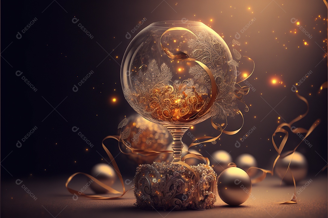 Feliz ano novo, taça de champanhe, fogos de artifício