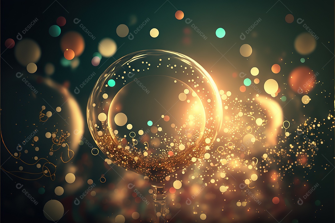 Feliz ano novo, taça de champanhe, fogos de artifício