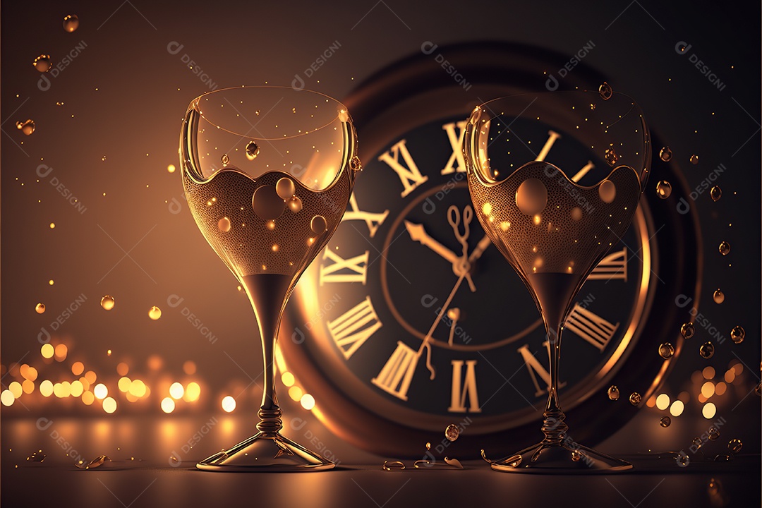 Feliz ano novo, taça de champanhe, fogos de artifício