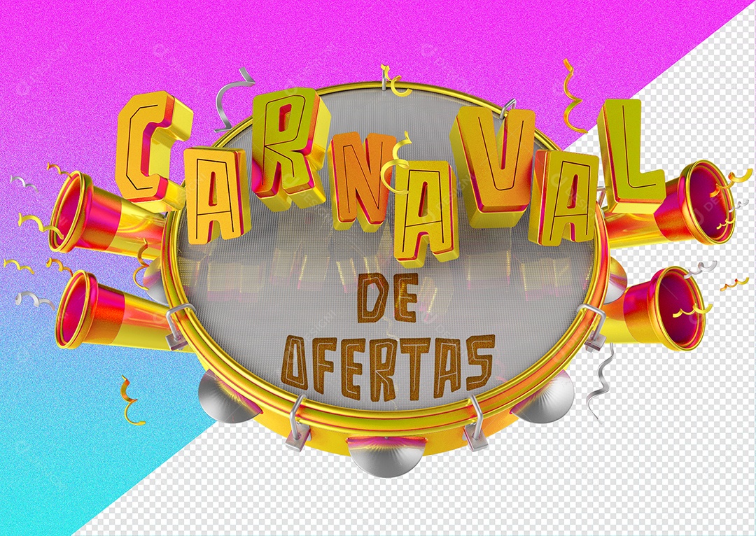 Selo 3D Para Composição Carnaval de Ofertas PSD