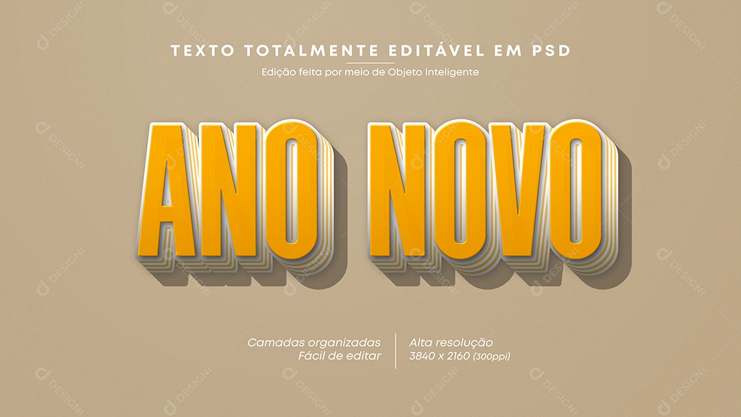 Efeito de Texto 3D Ano Novo PSD Editável