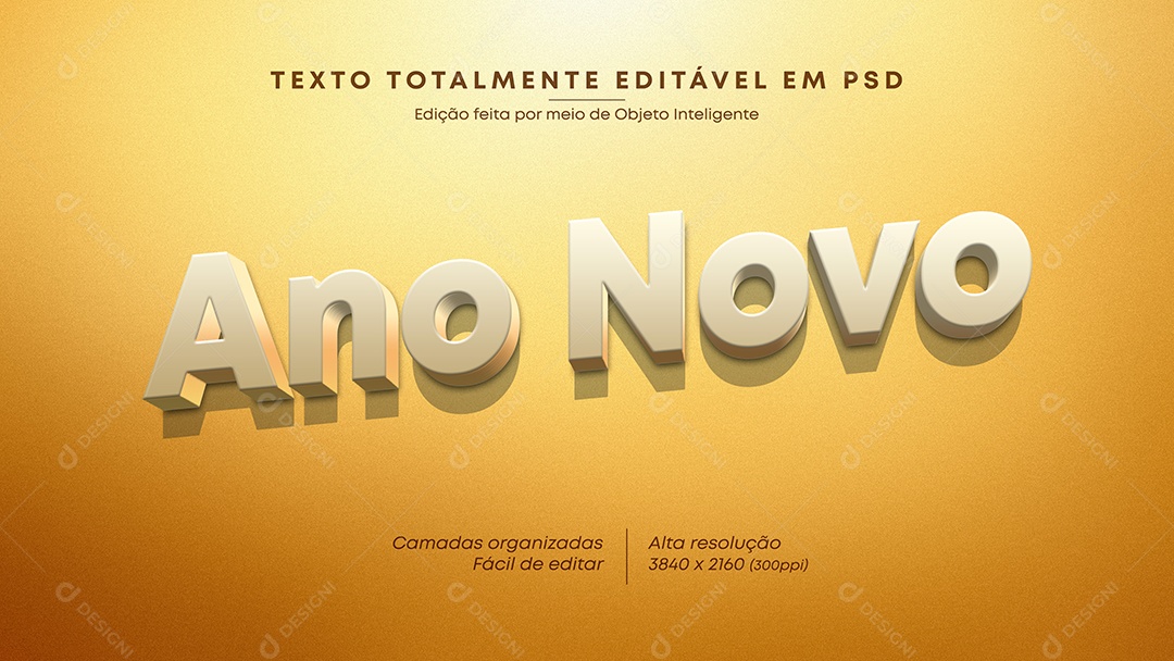 Efeito de Texto 3D Ano Novo PSD Editável