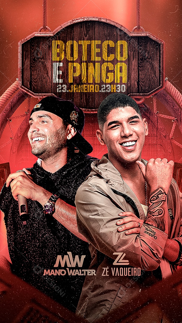 Story Boteco e Pinga Mano Walter Zé Vaqueiro Flyers Social Media PSD Editável