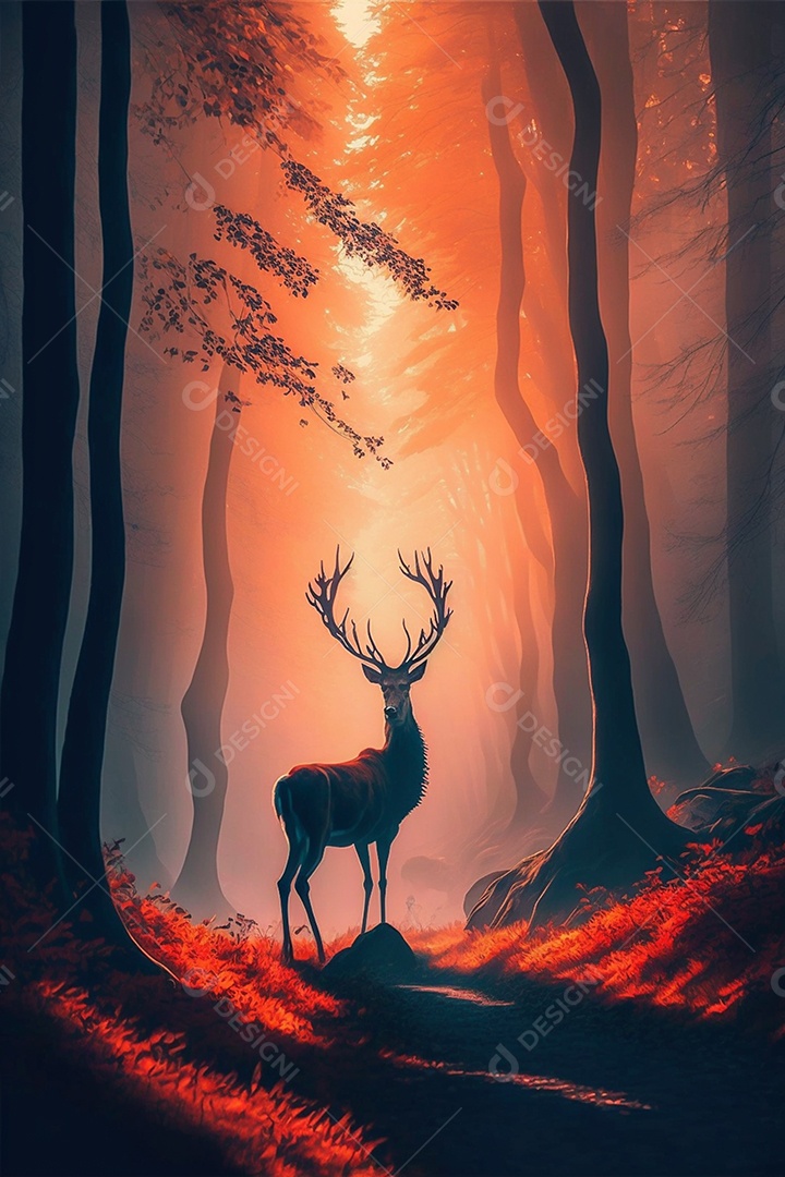 Linda silhueta de animal sobre floresta selva