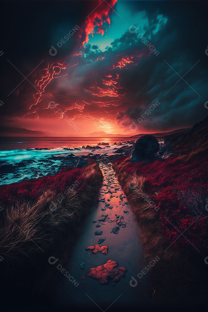 Linda paisagem por do sol inteligência artificial