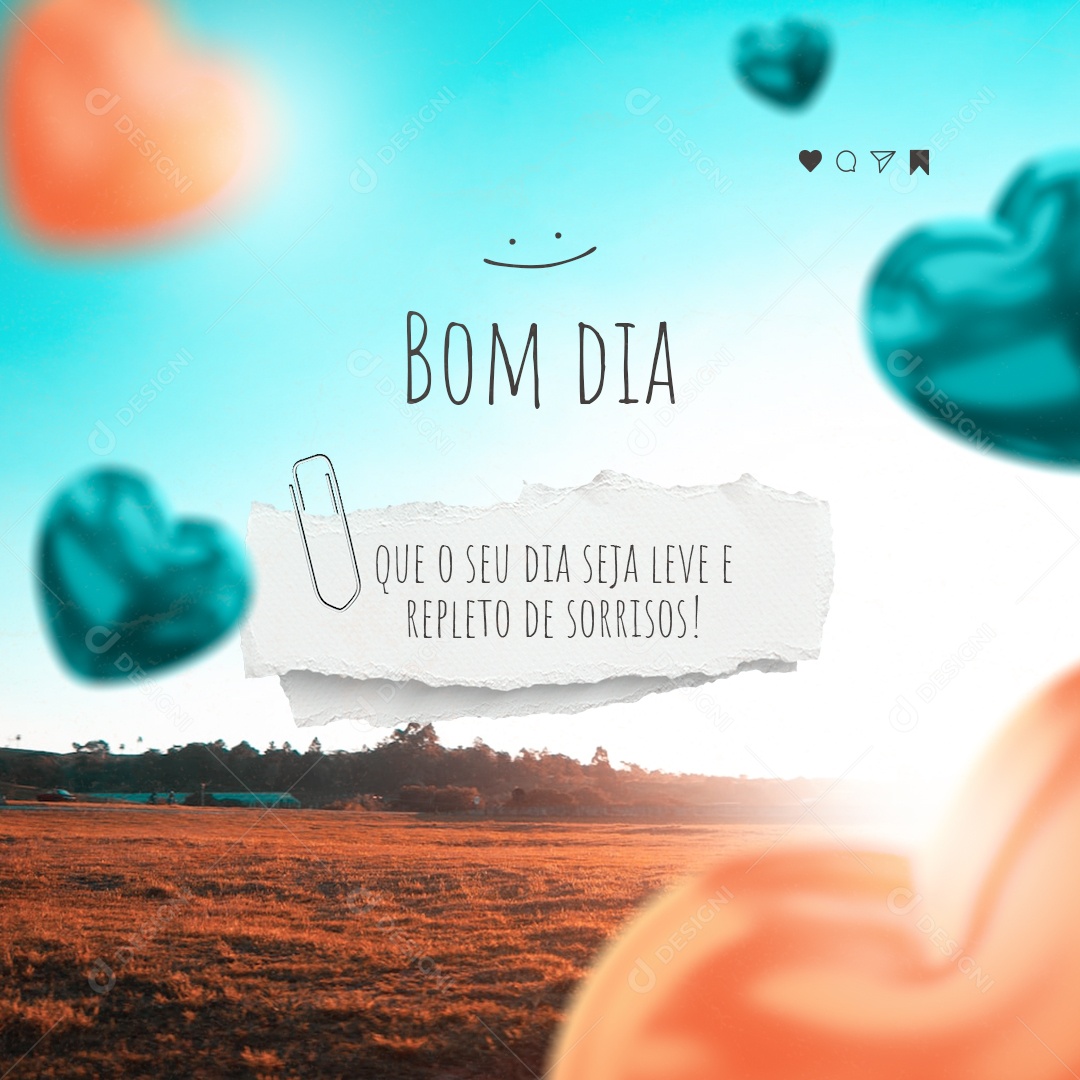 Frase de Bom Dia! Que o Seu Dia Seja Leve e Repleto de Sorrisos! Social Media PSD Editável