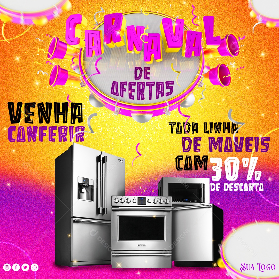 Carnaval de Ofertas Venha Conferir Social Media PSD Editável