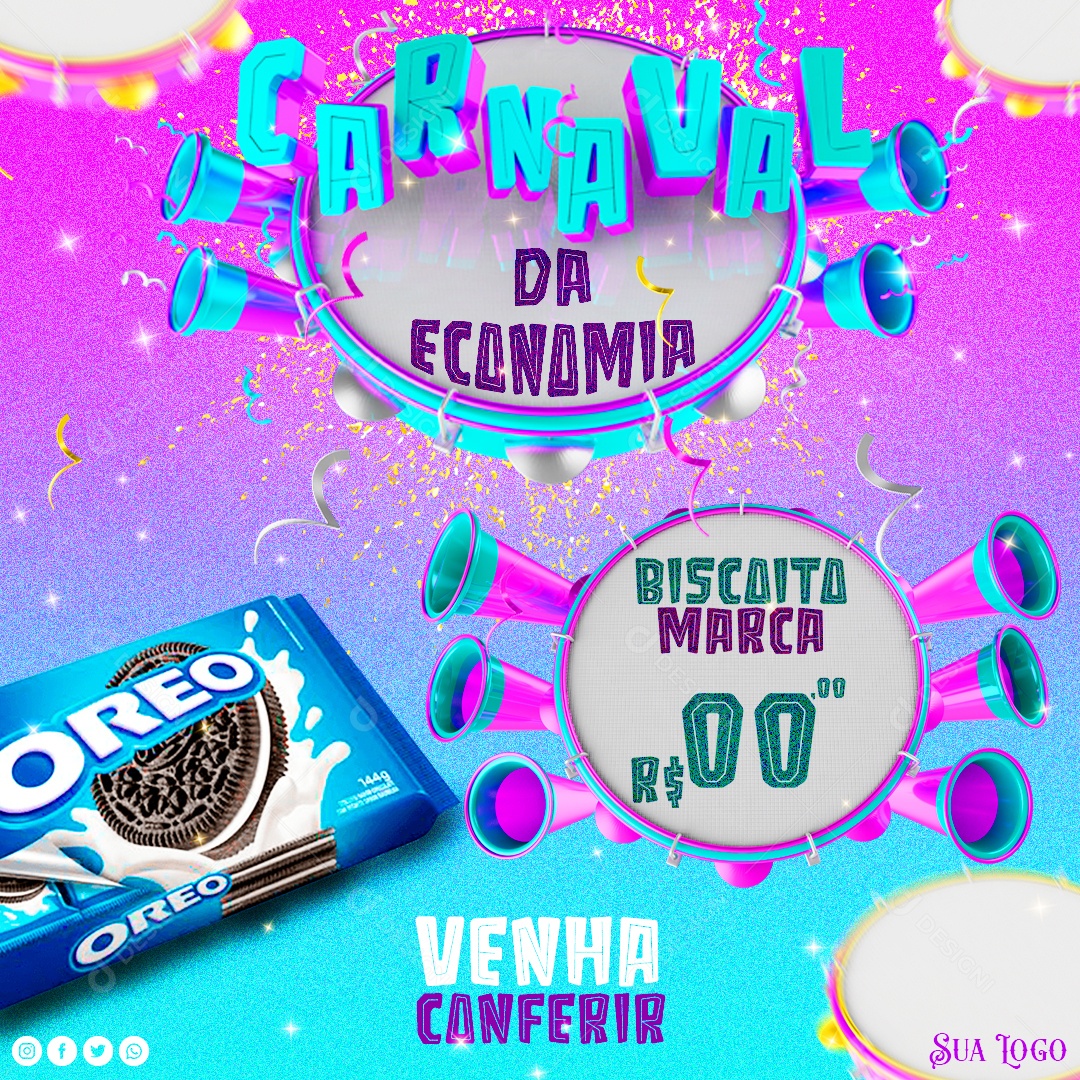 Carnaval da Economia Venha Conferir Social Media PSD Editável