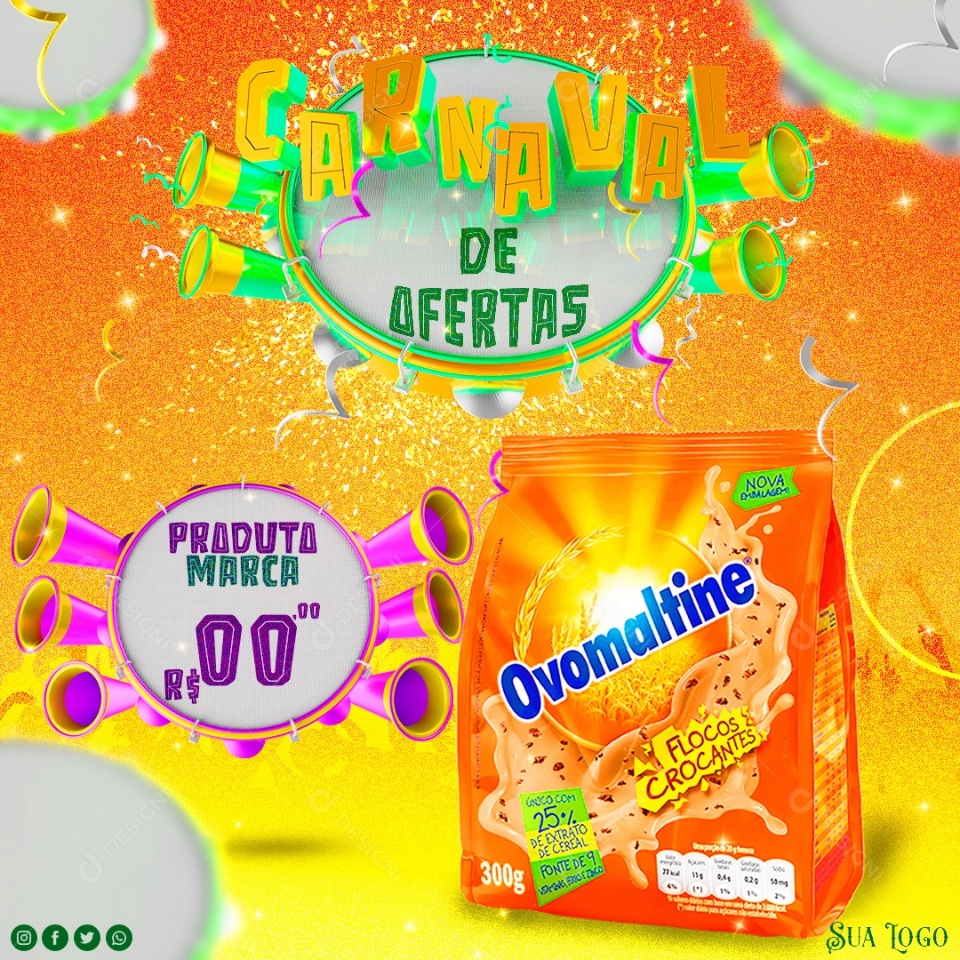 Carnaval de Ofertas Venha Conferir Social Media PSD Editável