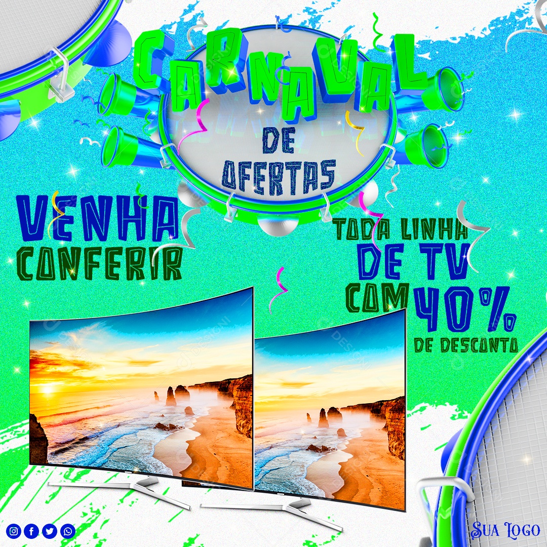 Carnaval de Ofertas Venha Conferir Social Media PSD Editável