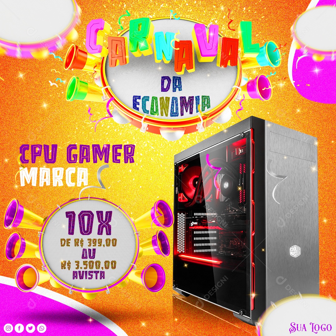 Carnaval da Economia CPU Gamer Social Media PSD Editável