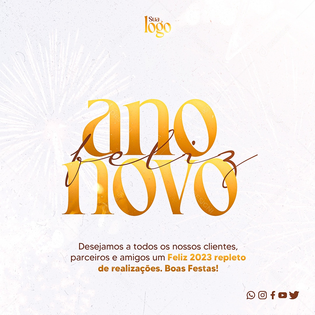 Post Feliz Ano Novo Para Nossos Cliente PSD Social Media PSD Editável