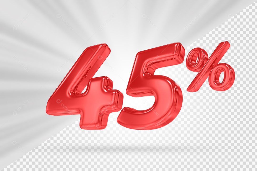 Número 3D 45% por cento Vermelho Elemento Para composição PSD
