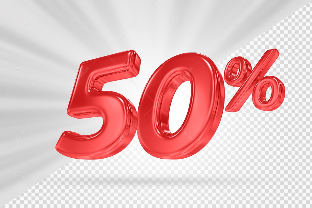 Número 3D 50% por cento Vermelho Elemento Para composição PSD